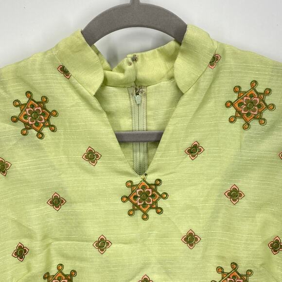 Vintage Alfred Shaheen Maxi Dress Women's‎ 12 Border Print Mod Lined Green - Picture 5 of 10